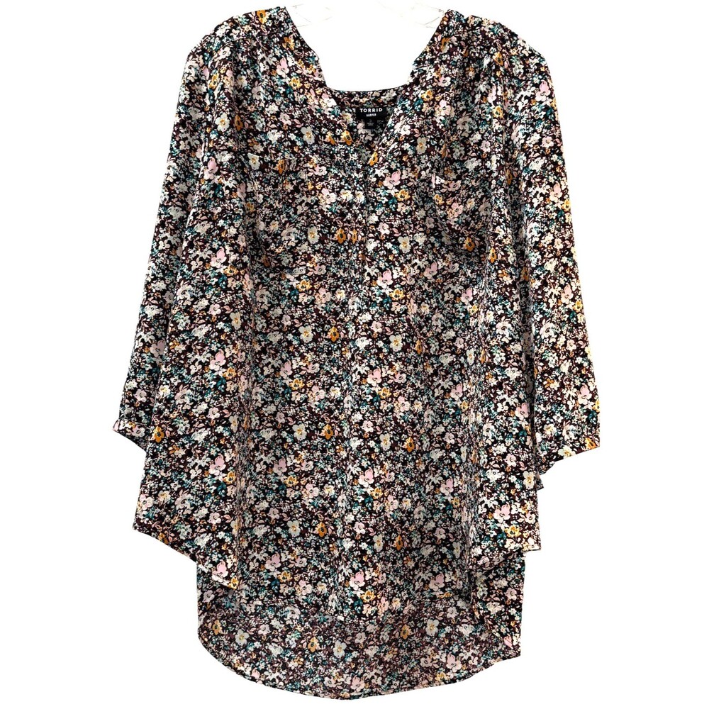 Torrid Harper Womens Floral Print V Neck 3/4 Sleeve Blouse Top Plus Size 3X